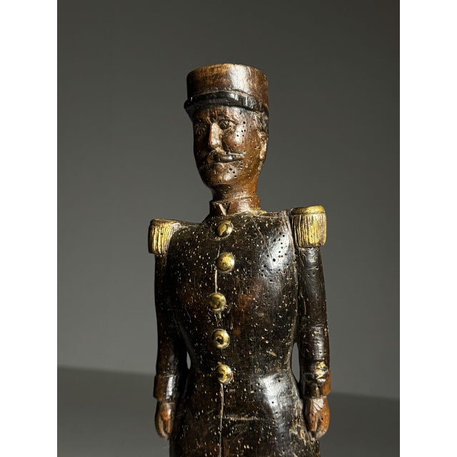 Hand-Carved Statue of a French Officer, 19th Century, Oak on Stone Base For Sale - Image 15 of 17