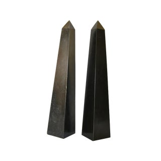 Pair of Mid-Century Modern Black Marble Obelisks For Sale