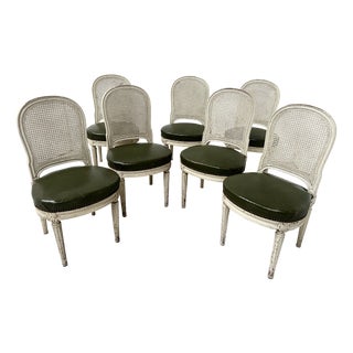 Louis XVI Style Chairs in Patinated Beechwood, Set of 7 For Sale