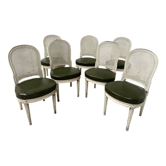 Louis XVI Style Chairs in Patinated Beechwood, Set of 7 For Sale