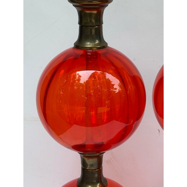 Metal Vintage Stacked Glass Balls Table Lamps on Marble Base - a Pair For Sale - Image 7 of 12