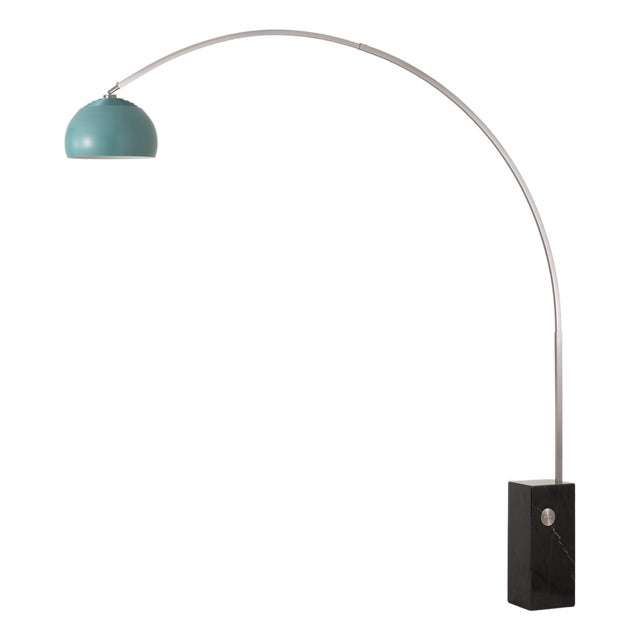 Nova of California Iconic Half Dome Floor Lamp - 95" Modern Arc Lamp, Crimson Red Shade, Satin Nickel Steel, Black Marble Base, Dimmable For Sale