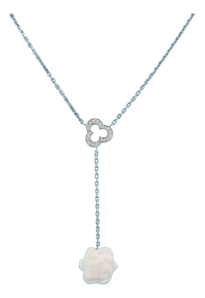 Chanel Camellia White Agate Diamond 18k White Gold Lariat Necklace