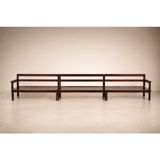 Monumental Brazilian Modern Three-Module Bench in Rosewood and Warm Camel Mohair, 1960s For Sale - Image 4 of 18