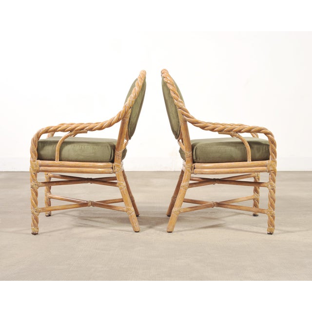 Set of Eight McGuire Organic Barley Twisted Rattan Dining Chairs For Sale - Image 9 of 18