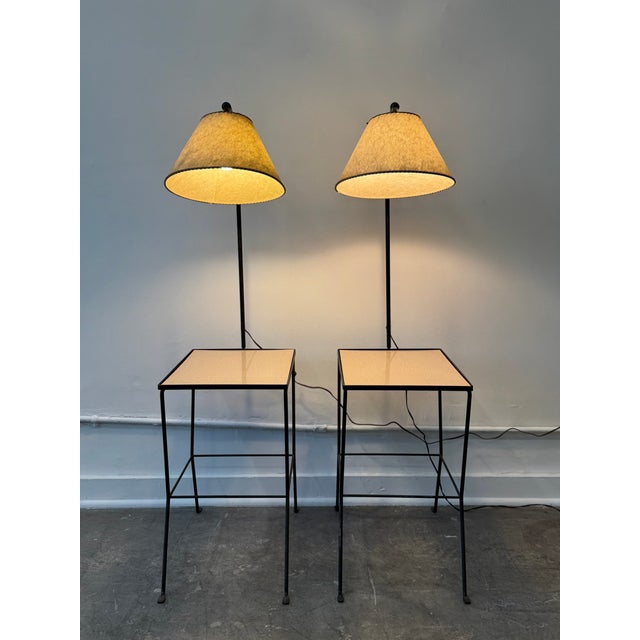 Step back in time with this fantastic pair of vintage side tables, complete with integrated lamps. Featuring a striking...