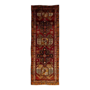 1960s Red Vintage Persian Heriz Wool Rug Handmade With Tribal Pattern