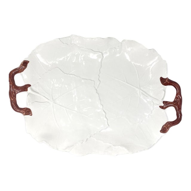 Leaf-Shaped Serving Platter — The Mane Lion, Hand-Painted Italian Ceramic For Sale