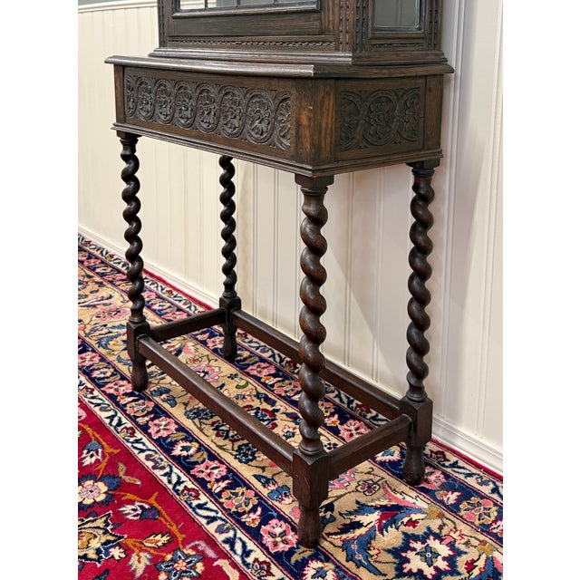 Antique English Oak Jacobean Revival Barley Twist Bookcase Display Cabinet 1900s For Sale - Image 11 of 18