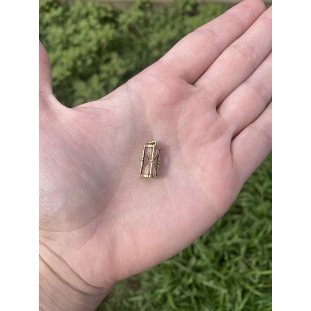 1950s Sand Hourglass Charm, 14k Yellow Gold, Length .75 In For Sale - Image 4 of 4