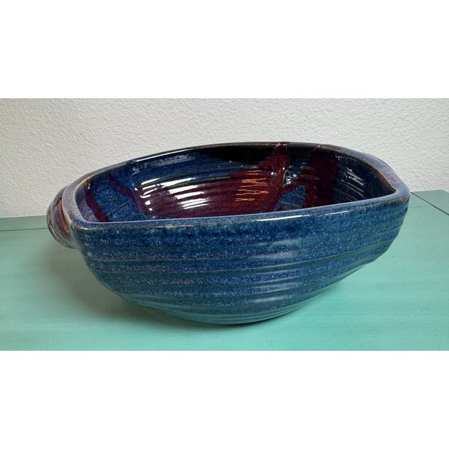 RARE Stunning Studio Art Bowl Signed KOI, Vintage Stoneware 12" Handle to Handle. Vintage Handmade with Double Handles. 5"...
