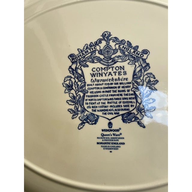 1990s Vintage Wedgwood Queen’s Ware Romantic England Blue/White Ceramic Oval Platter For Sale - Image 5 of 6