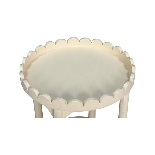 2020s Scalloped Creme Round Side Table For Sale - Image 5 of 9