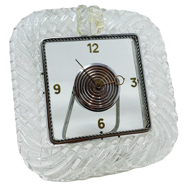 Mid-Century Art Deco Modern Table Clock in Murano Glass, 1950s For Sale
