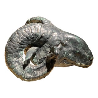 Vintage Patinated Plaster Rams Head Sculpture in the Neoclassical Taste For Sale