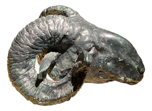 Vintage Patinated Plaster Rams Head Sculpture in the Neoclassical Taste