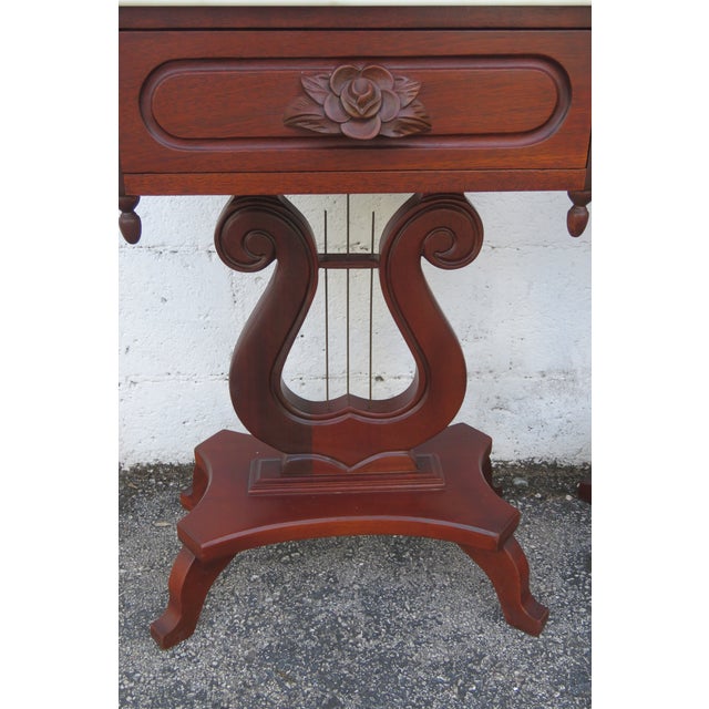 Mid 20th Century Victorian Style Marble Top Harp Design Side End Tables Nightstands a Pair For Sale - Image 10 of 18
