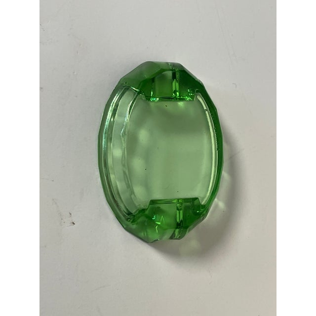 Vintage Bohemian green crystal small ashtray signed Checkoslovakia.