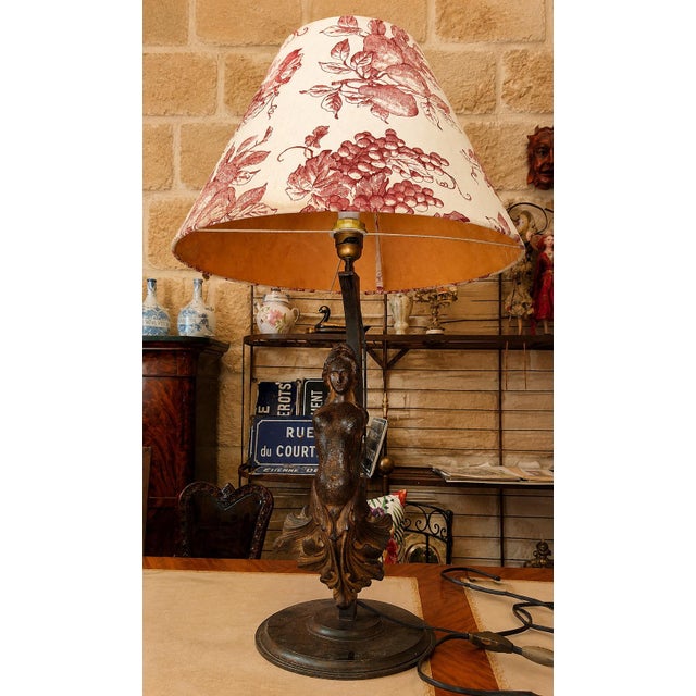 Large Art Nouveau Lamp with Female Figure in Cast Iron, 1920s For Sale - Image 6 of 7