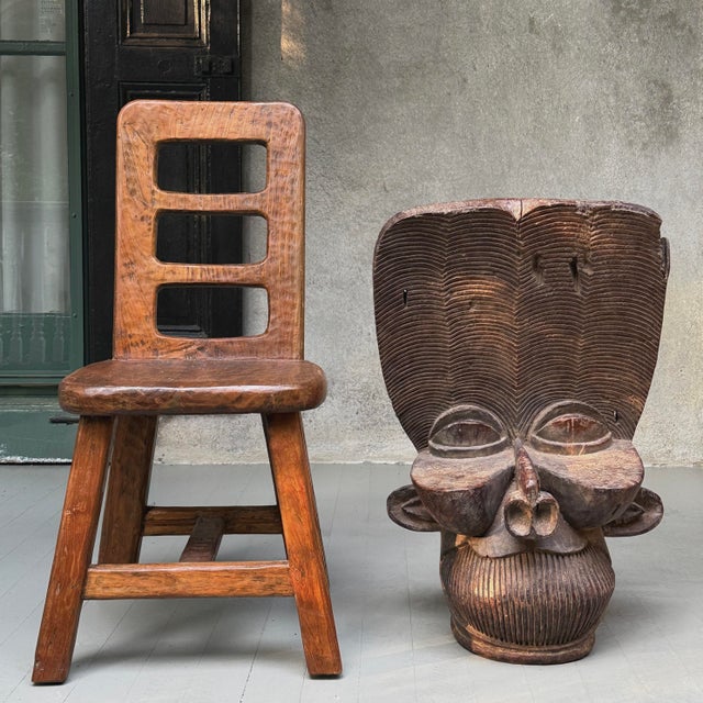 Pair of Vintage Hand-Carved Modernist Ladder-Back Chairs Date: Mid-20th Century Origin: Studio Artist Materials: Solid...