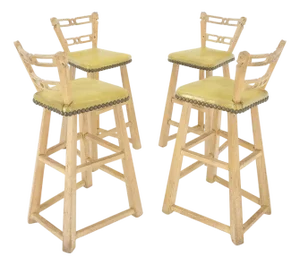 Set of 4 Arts & Crafts Style Horse Head Carving Motif Bar Stools Chairs