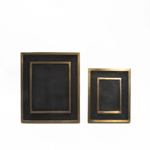 Picture Frame 8x10” in Black Shagreen With Brass Details by Kifu Paris For Sale - Image 11 of 12