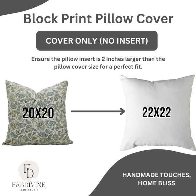 Not Yet Made - Made To Order Fabdivine Linen Blend Handmade Block Print Pillow Cover, Mandakini- 16x16 Inch For Sale - Image 5 of 5