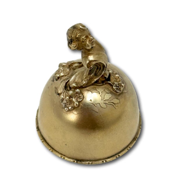 Victorian Fine Quality Antique American Victorian Rococo Style Gold Gilt Sterling Silver Dinner Bell Made by Gorham in 1897 For Sale - Image 3 of 12