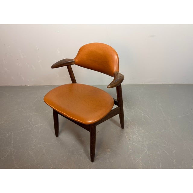 Mid-Century Cognac Leatherette Cowhorn Dining Chair by Tijsseling for Hulmefa, Netherlands, 1970s For Sale - Image 4 of 12