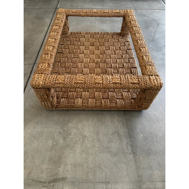 Tan Williams-Sonoma Attributed Woven Seagrass Wicker Coffee Table For Sale - Image 8 of 11