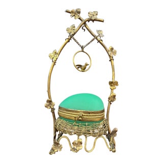 Antique French Uranium Opaline Egg Casket in Gilt Nest and Ivy Canopy Stand, Palais-Royal Taste For Sale