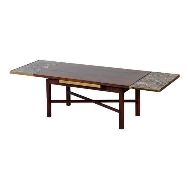 Edward Wormley Walnut Coffee Table With Stone Inlay for Dunbar Chairish