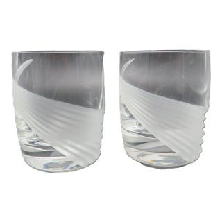 Late 20th Century Lenox Windswept Cut Lead Crystal Double Old Fashioned Glasses- Set of 2 For Sale