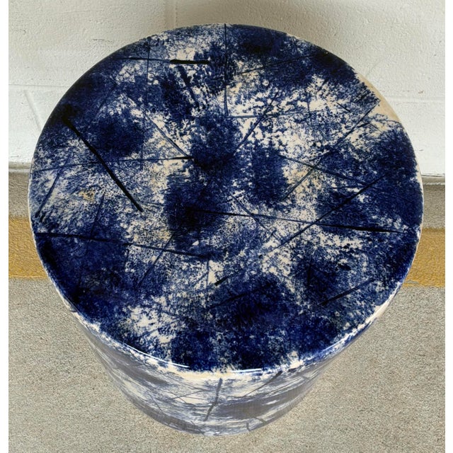 Stylish Made Goods Abstract Modern Navy, White, and Cream Linares Garden Stool, showroom floor sample
