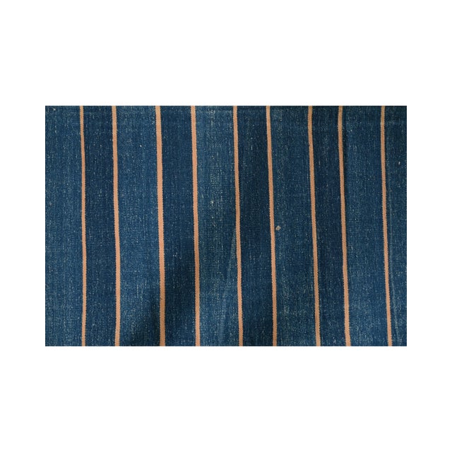 1950s 1950s Vintage Dhurrie Flat Weave in Blue Stripes by Rug & Kilim For Sale - Image 5 of 7