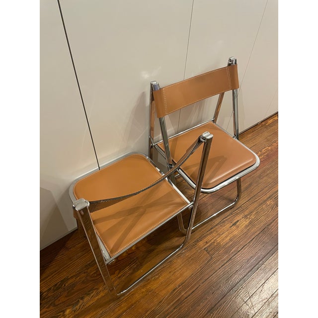 Metal Pair of 1970s Vintage Tamara Leather and Chrome Folding Chairs by Arrben Italia For Sale - Image 7 of 13