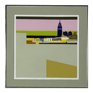 1980’s Modern Abstract Serigraph Imp Print Titled Distant Land New Skies #19/150 Signed by Janice Wetzel For Sale