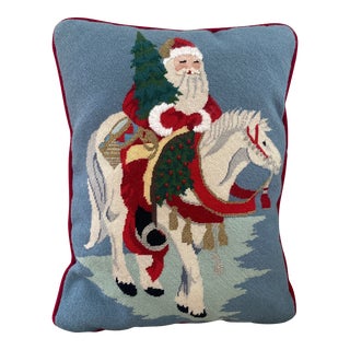 Vintage Santa Claus Finished Needlepoint Pillow For Sale