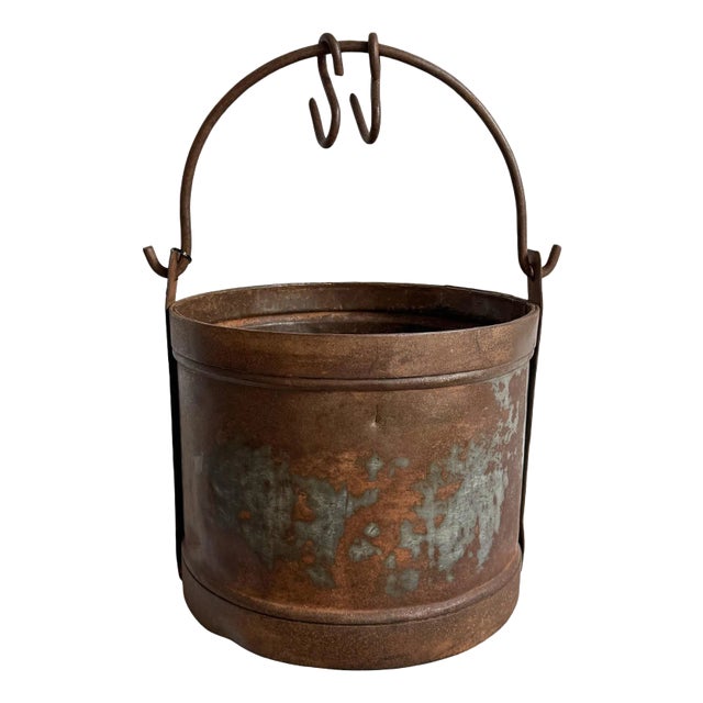Large Antique Iron Bucket W/Handle For Sale