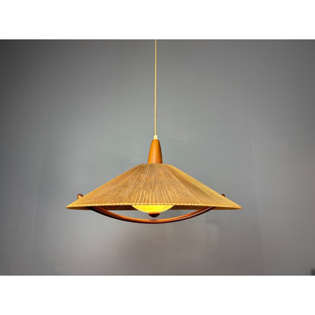 Large Mid-Century Teak and Sisal Cord Pendant from Temde Leuchten, 1960s For Sale - Image 9 of 14