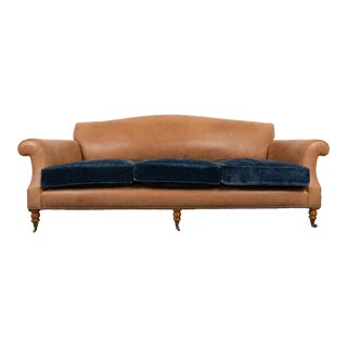 Leather and Velvet Sofa by Beaumont & Fletcher London For Sale