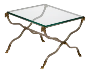 1970s Hollywood Regency Brass, Steel, and Glass X-Form Side Table