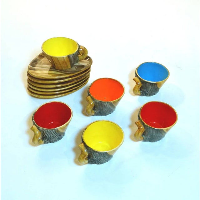 Vintage Ceramic & Faux Wood Tea Set by Grandjean-Jourdan for Vallauris, Set of 9 For Sale - Image 4 of 11