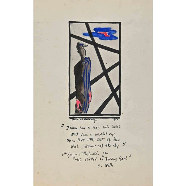 Unknown, Figure, Original Tempera & Watercolor on Paper, Mid-20th Century For Sale