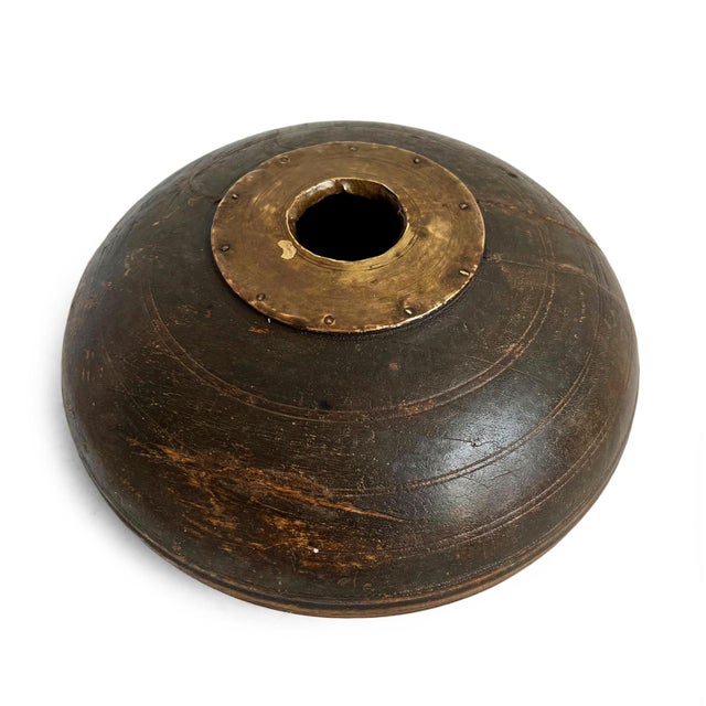 Antique old wooden tobacco container from India. Adorned with brass / metal decorative details. Each is unique and sold...