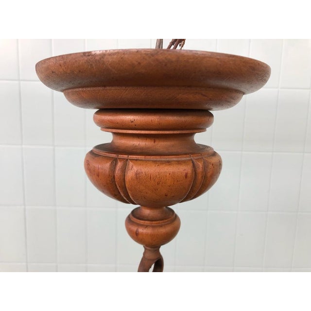 Brown Large 6-Light Chandelier in Carved Walnut, Italy, 1920s For Sale - Image 8 of 18