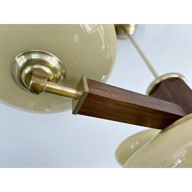 Art Deco Pendant Light in Wood & Glass, 1930s For Sale - Image 11 of 16