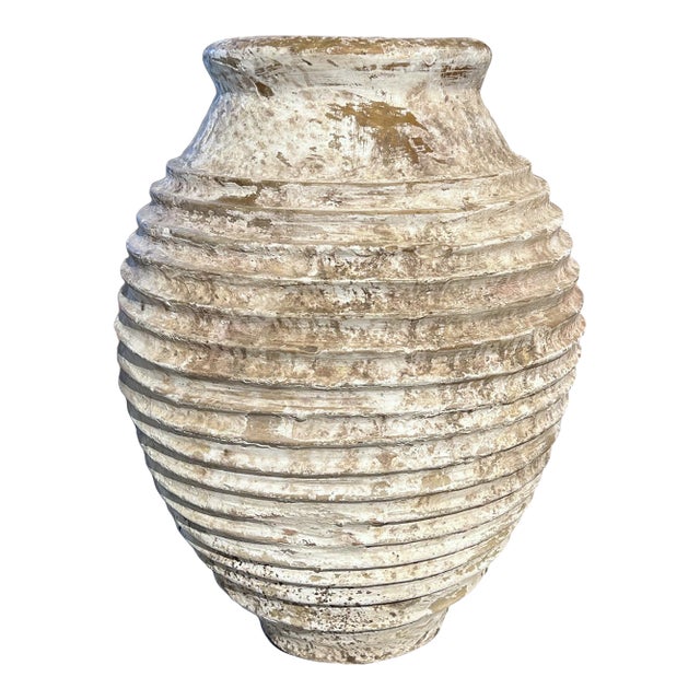 Antique White Patinated Terra Cotta Grain Pot From Greece For Sale