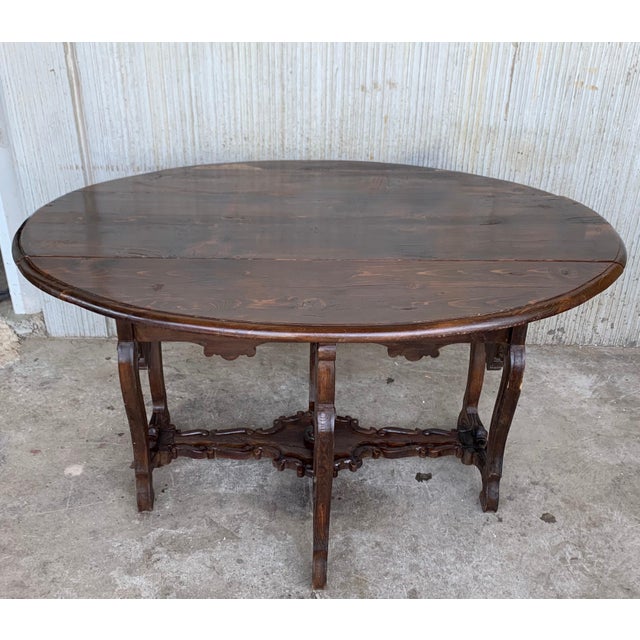 18th Century Carved Oak Gateleg Oval Table with Drawers and Lyre Legs For Sale - Image 16 of 18