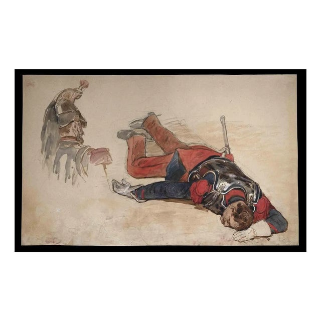 Jules Cornillier, Dead Soldier, Drawing, 19th-Century For Sale